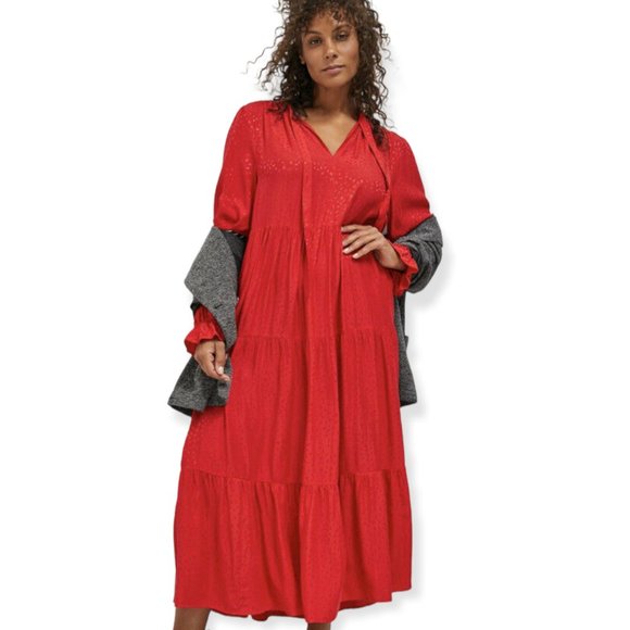 Anthropologie Dresses & Skirts - *SOLD* Anthropologie A+ Size 1X Maeve Red Wendy Tiered Tie Neck Maxi Dress